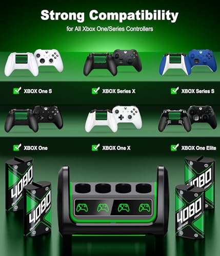 upgraded fast charging rechargeable battery packs with light control 4 x 4080mwh for xbox batteries with charger dock for xbox series xs one sxelite controllers christmas accessory