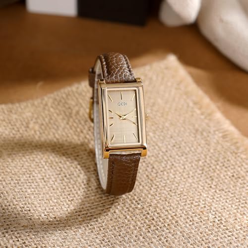 Image of Quartz Watch for Women, Lady Stylish Square Dress Watch with Leather Strap and Sapphire Crown