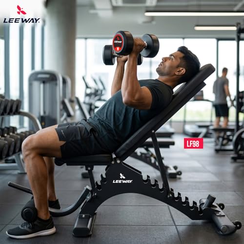 Image of Leeway LF98 Bench Press for Home Gym Setup | Adjustable Gym Bench Incline Decline Flat | 350KG, 9+3 Positions Foldable Multipurpose Workout Stand | Portable Equipment | Leg Curl Table /Chair Machine (Black, Bench LF98, 1)