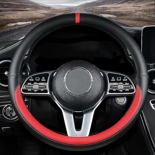 Custom fit for Audi Car Steering Wheel Cover, Nappa Leather Car Steering Wheel Cover Non-Slip Steering Wheel Covers, Designed for AUD-i Interior Accessories (Red,for Audi)