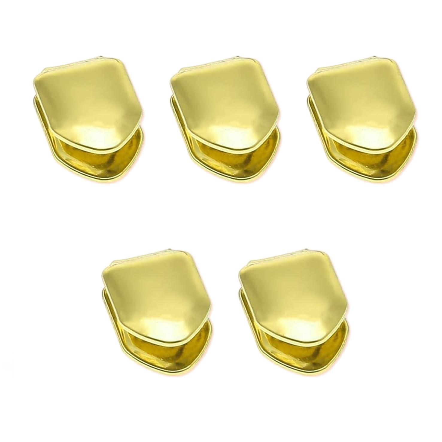 5 PCS Hip Hop Tooth Grill Single Gold Plated Top Tooth Cap Rapper Style Dental Grillz Halloween Costume Party Accessories Gold Silver (Goleden)
