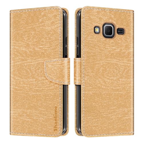 Shantime Étui Portefeuille Cuir Compatible avec Samsung Galaxy Core Prime, Housse Colorée Rabat avec Cartes, Fermeture Aimantée Protection Totale(Doré)