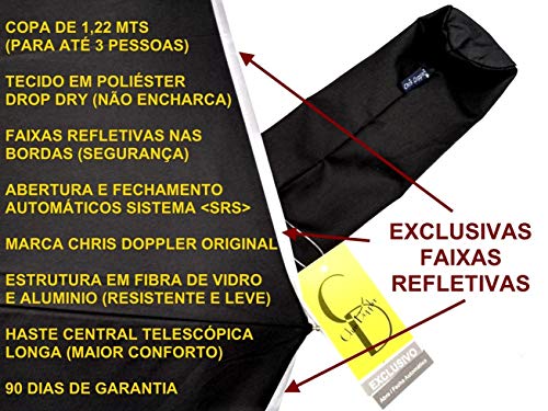 Top Guarda Chuva Automático Abre fecha Aluminio Portaria Safe Lock C168 Chris Doppler Preto