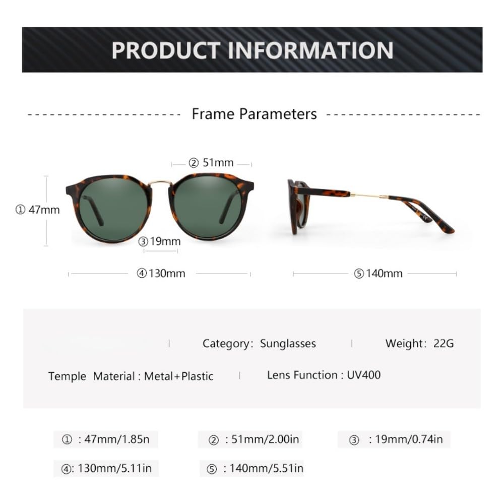 Gafas de sol redondas vintage para mujer, estilo retro, de diseñador, polarizadas, para conducir, con espejo y protección UV400, 1010