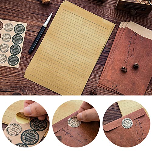 Briefpapier mit Umschlag Set Vintage, 32 Blätter Briefpapier Liniert A5, 10 Stück Briefumschläge Kraftpapier, Runde Aufkleber, Antikes Briefpapier mit Umschlag