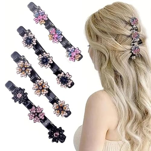 Vroxdrez Horquillas para el Pelo con Cristales Brillantes, Juego de 4 Pinzas Elegantes para Mujeres y Niñas, Accesorios de Pelo con Brillantes para Estilo Sofisticado y Femenino