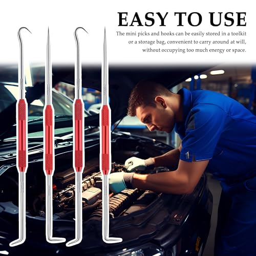 Image of Salior 4PCS CarbonSteel Hook Tool and Pick Set,Double End Pick and Hook Set Auxiliary Dismantling Fittings,Universal O Ring Pick Set and Hook Tool Car Accessories Fit for Most Cars (Red)