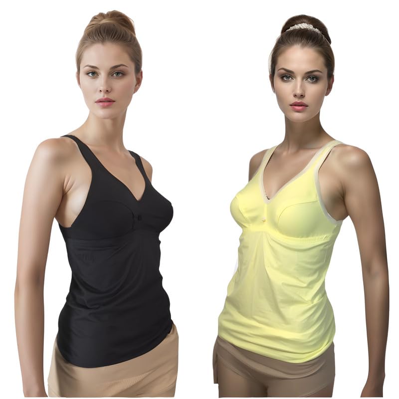 nafilyo Women Cotton Camisole Innerwear Inner Slips Spaghetti Top Wear Ladies Inners Spaghettis Sleepwear/Yoga/Gym/Regular 100% Cotton Jersey Combo, Ideal for Women/Girls Pack of 2 Multicolor-picture-32