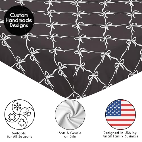 Image of Sweet Jojo Designs Fitted Baby Crib Sheets (Black and White Bows) for Girls, Infant Nursery, Toddler Room - Standard Size (White & Black Bow for Shabby, Ballet, Dancer, Ballerina Princess Collection)
