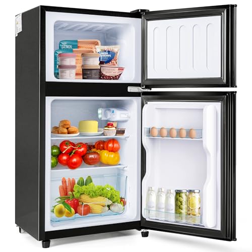 Combinación frigorífico-congelador, diseño de doble puerta, capacidad total 60 litros, consumo energético anual 102 kWh, iluminación LED. Versión premium negra [Clase de eficiencia energética E]