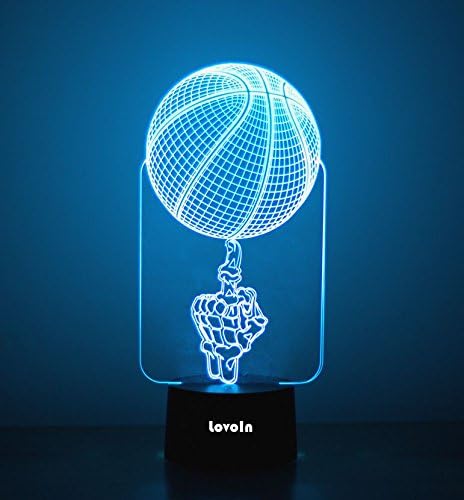 LovoIn 3D LED Illusion Lamp, Basketball Night Light Table Desk Room Lamp,7 Colors Changing, Touch Switch USB Charging, Gift for Kids Family Friends and Home Decoration Light (Blue)