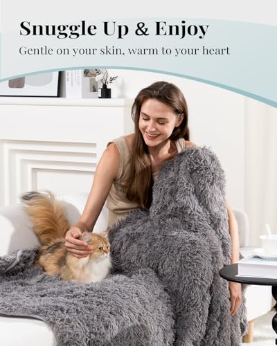 Topblan Cobertor pesado de pele sintética felpuda 6,8 kg, cobertor de lã de ovelha de pelúcia revers