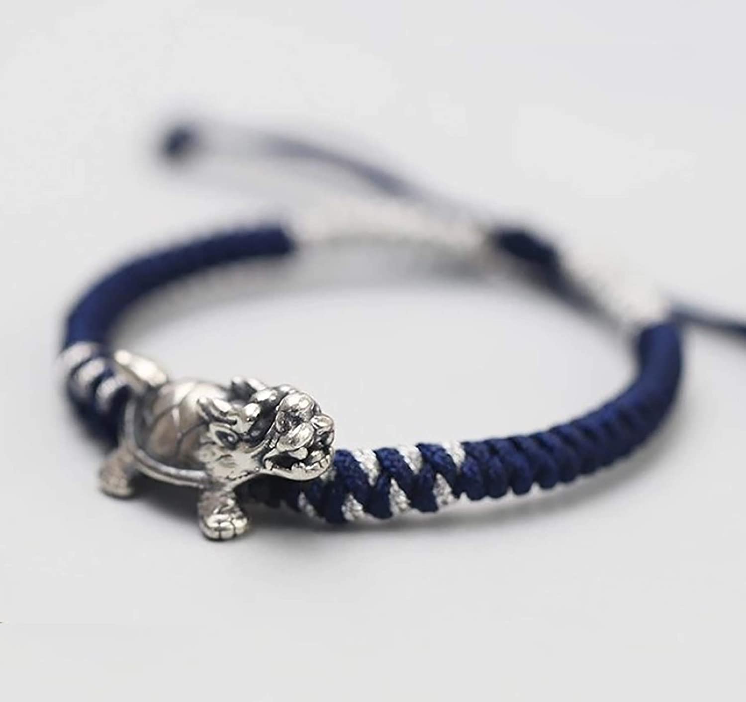 Bracciale Rigido, Bracciale Ricchezza Drago Tartaruga Bracciale Tibetano In Argento Puro 999 Blu Navy Stile Antico Cinese Auspicio Braccialetto Portafortuna Prosperità for Soldi Buona Fortuna Longevit