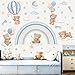 decalmile Rainbow Animal Wall Decals Hot Air Balloon Animals Bear Clouds Wall Stickers Baby Nursery Kids Bedroom Living Room Wall Decor
