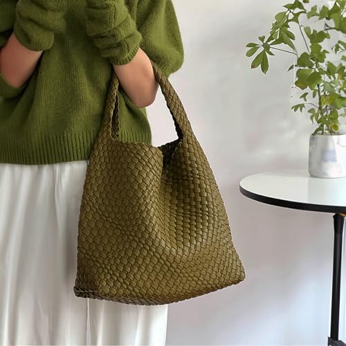 Image of Woven Tote Bag for Women with Purse, Vegan Leather Hobo Bags Large Handmade Underarm Shoulder Bag