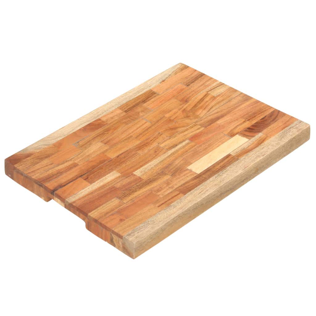 Bloque de madera maciza de acacia, 50 x 35 x 4 cm, tabla de cortar, tabla de cortar, tabla de servir con ranura para zumo para cocina, barbacoa y encimera