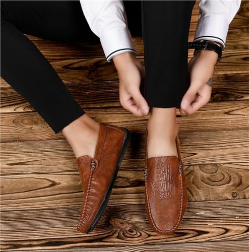 Mens Loafers Shoe PU Round Toe Stitching Details Embossed Comfortable Flat Heel Flexible Fashion Wedding Slip-on3