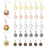 30 Pcs Round Earrings Wire Hooks Blanks, 12 mm Stainless Steel Cabochon Setting Earring Bezel with Wire Hooks for DIY Custom Jewelry Making, Unfinished Metal Blanks Earring Backs for Craft Projects