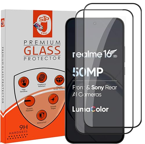 Image of STP FEEL Premium HD+ Tempered Glass Screen Protector Guard Compatible For Realme 16 5G (Ultrasonic Fingerprint Supported) (6.57 Inch, Pack of 2) | Edge to Edge Coverage With Easy to installation kit