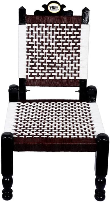 Traditional HANDICRAFTS Brown and White Resham Rope Wooden Folding Chair KHATLI BAJOT RAJVADI Stool CHOWKI CHARPAI