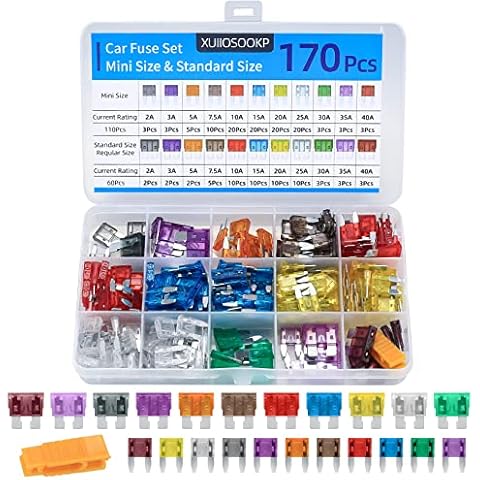170 Pcs Car Fuses Assorted Kit(60 Standard Blade Car Fuses, 110 Mini Car Fuse), Automotive Fuses, with 1 x Fuse Puller, for Mixed Automotive Car - 2A/3A/5A/7.5A/10A/15A/20A/25A/30A/35A/40A Cover