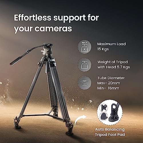Image of DIGITEK (DPTR 7080 VD) 5.25ft Platinum Heavy Duty Tripod with 2 Way Adjustable Pan Head, Magnesium Aluminum Alloy Chassis, Lightweight with 15kg Max Load, Carry Bag, Ideal for Digital Video Cameras