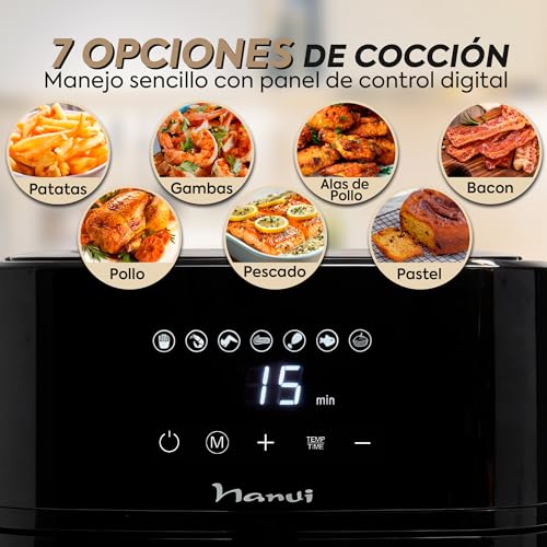 NARVI - Freidora de Aire 4,2L 1200W con Ventana Visible – Air Fryer Digital Táctil, 7 Menús Automáticos, Cocción 360°, 80–200°C, Air fryer 4,2L Sin BPA ni PFOA, Apta Lavavajillas
