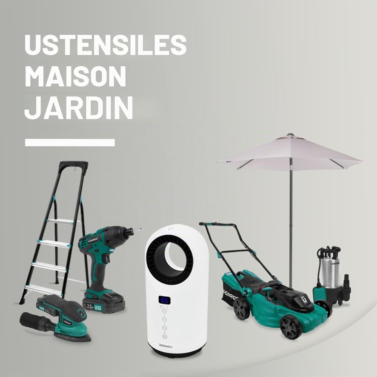 Vonroc Marsili Chauffage Terrasse Extérieur 2000W IP65 Aluminium Noir Mat