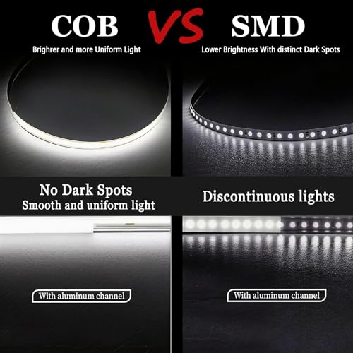 Tira LED COB blanca 10 pies, 24V, regulable, alta luminosidad miniatura 3