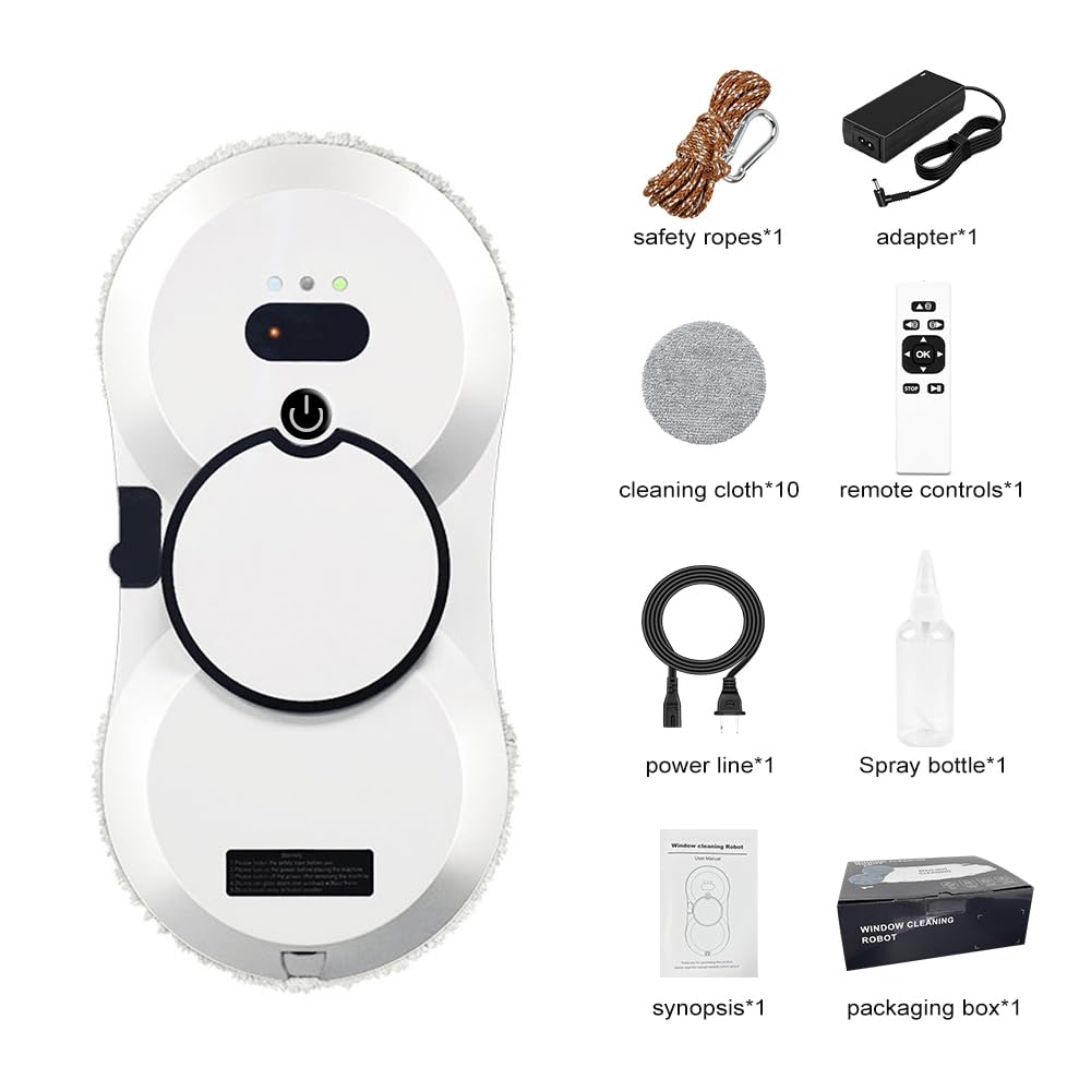 Robot Lave-vitres Automatique | 5600Pa Aspiration, Pulvérisation d'eau, 3 Modes de Nettoyage, Télécommande pour Fenêtres et Surfaces Lisses (White HCR-10)