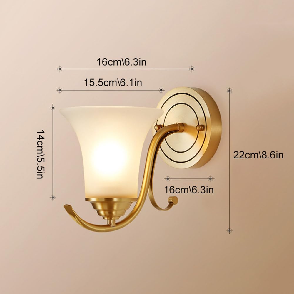 Applique da Parete Vintage in Ottone con Paralume in Vetro Smerigliato, Lampada da toeletta in Ottone Spazzolato a 1 Luce, Lampada da Parete Moderna di metà secolo, Lampada da Parete Art Déco per