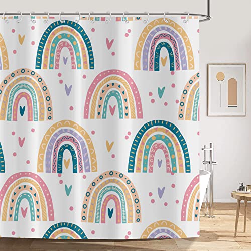 Crtpod Rainbow Shower Curtain Lovely Boho Cute Rainbow Simple Colorful Bathroom Curtain With Hooks Waterproof Polyester Fabric Shower Curtains For Bathroom Home Decor 72Wx72L #TOP1