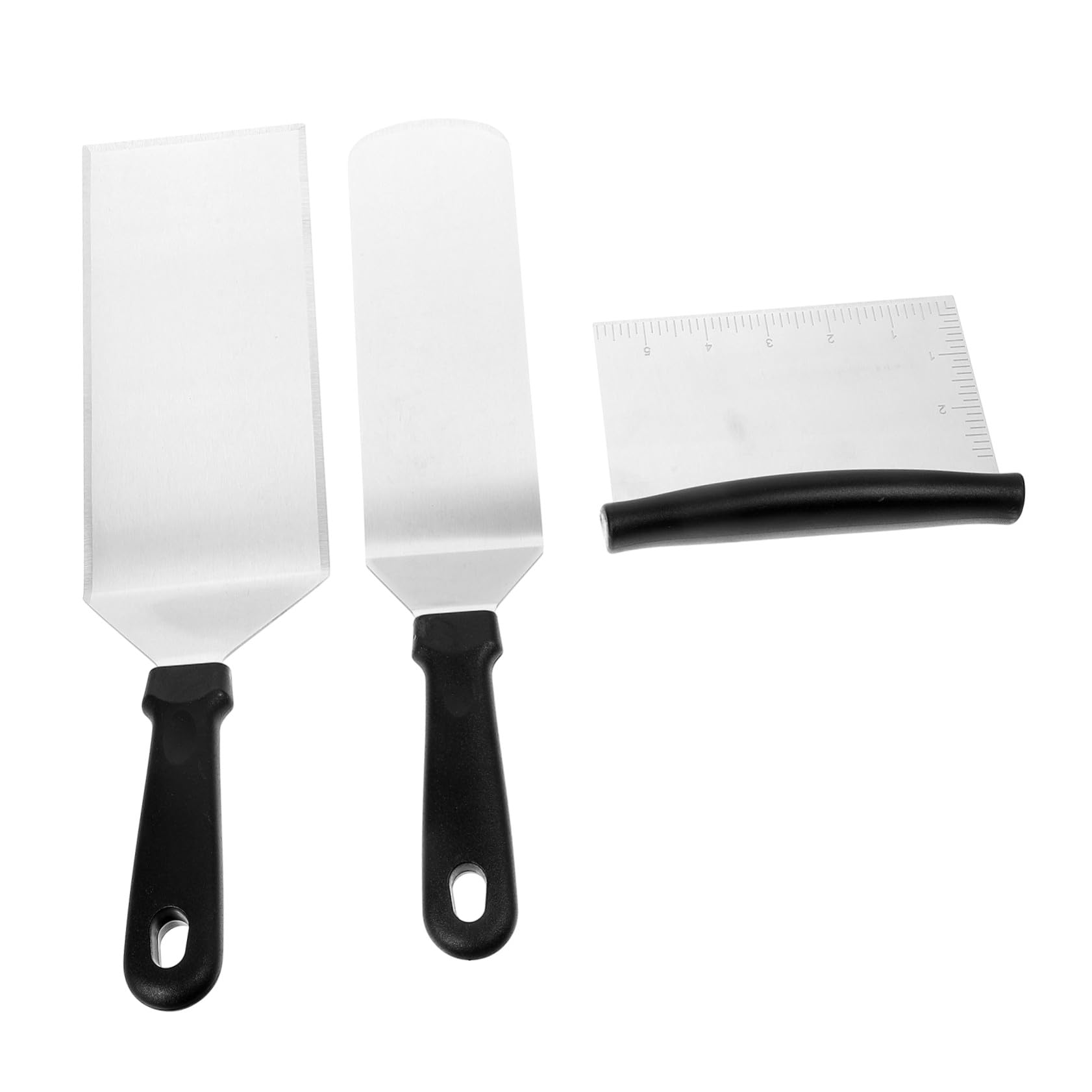Set 3 Pezzi Spatole Argento in Acciaio Inossidabile e Pp per Cucina Funzione di Girare e Mescolare per Barbecue e Padelle