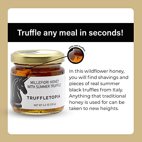 Truffletopia | Millefiori Honey With Summer Truffle | Wildflower Black Truffle Honey From Italy Made For Cooking, Baking, Spread, Or Sauce It Is Vegetarian | Non-Gmo, And Gluten Free | 4.2 Oz (Pack Of 2) #TOP1