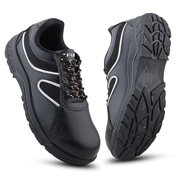 Image of FUEL Shank ISI Marked Industrial Safety Shoes for men with Synthetic Leather Upper & PVC Single Density Sole Steel Toe 100J Energy Absorption Shoes for Mens (Size-9,Black)