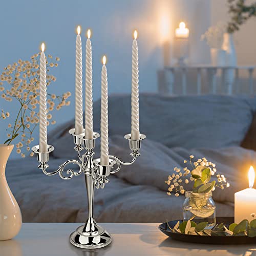Vintage Silver 5 Arm Candelabra, Metal Candle Holders for Wedding Table Centerpiece, European Style Candlestick Holders for Home Decor, Christmas Birthday Gift - Cosy Home Interiors Vintage Silver 5 Arm Candelabra, Metal Candle Holders for Wedding Table Centerpiece, European Style Candlestick Holders for Home Decor, Christmas Birthday Gift - Image 3
