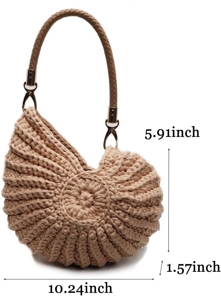 Handmade Crochet Seashell Purse with Pearl Chain Summer Woven Handbag Small Shell Crossbody Beach Bag - Image 6