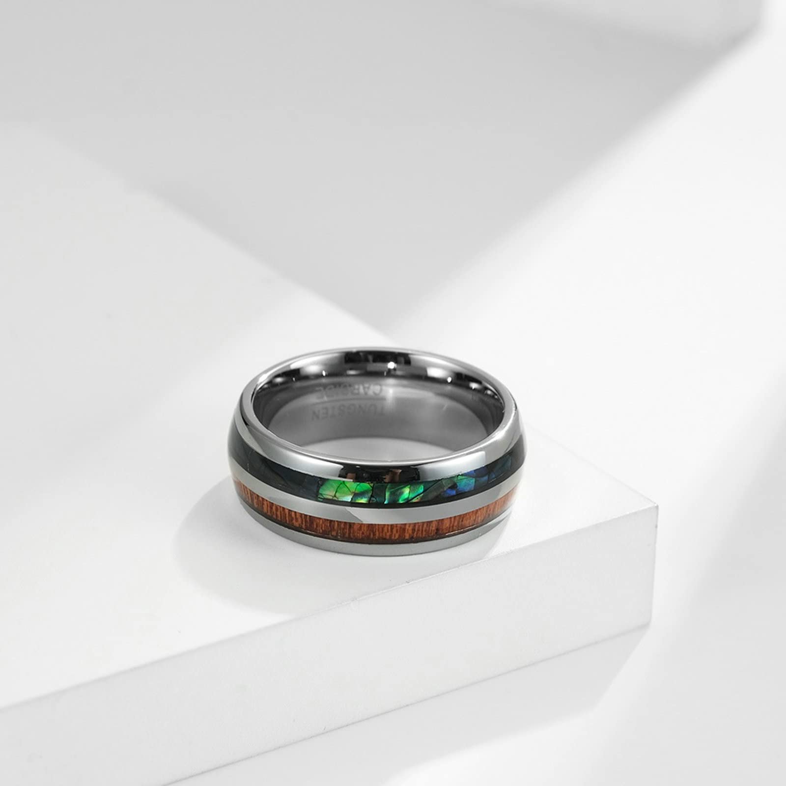 Aeici Anello Coppia Personalizzabile, Anello Uomo Uomo Argento Tungsteno 8mm Anello in Argento intarsio Legno e Conchiglia Donna Misura 15 & Uomo Misura 22