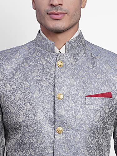 WINTAGE Men's Banarasi Rayon Cotton Festive and Casual Bandhgala Jodhpuri Blazer : Beige14