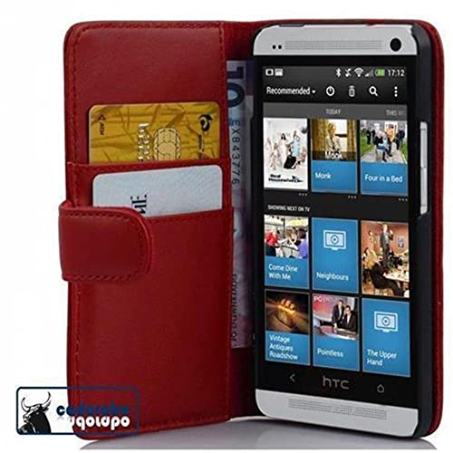 cadorabo Coque pour HTC One M4 Mini en Rouge Cerise - Housse Protection en Similicuir Lisse avec Stand Horizontal et Fente Carte - Portefeuille Etui Poche Folio Case...