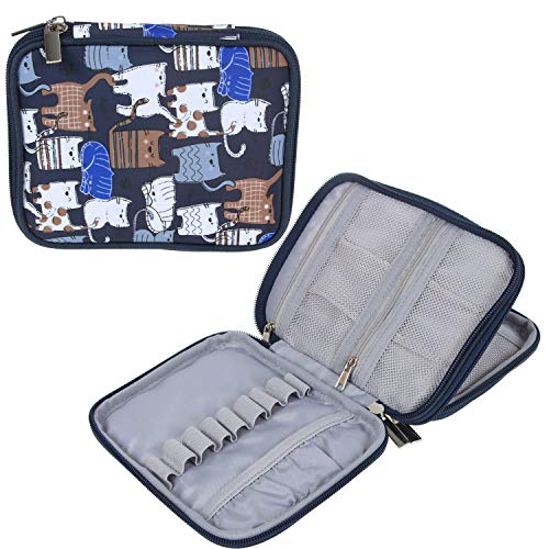 Teamoy Crochet Hook Case - Empty Organizer with Multiple Pockets for Needles & Knitting Accessories, Cats Blue