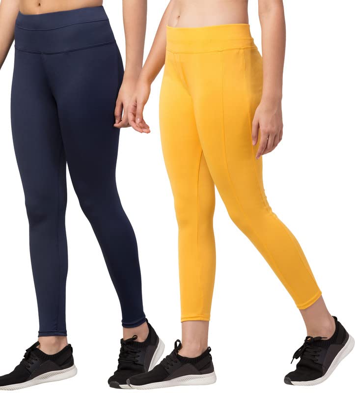 Image of BLUECON Gym wear Leggings Ankle Length Workout Pants | Stretchable Tights | Mid Waist Sports Fitness Yoga Track Pants for Girls & Women (Pack of 2)