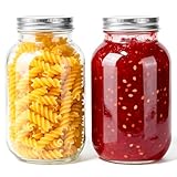 Kxuhivc Mason Jars with Lids 32 oz, 2 Pack Regular Mouth Glass Canning Jars for Food Storage, Juice, Jam, Candies, Snack
