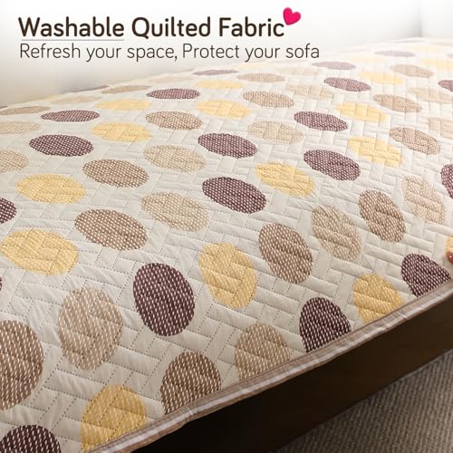 Image of HOKIPO 'Homehues Series' Printed Quilted 5 Seater Sofa Cover Set - Washable 3+2 Sofa Cover Mat | Brown Polka Dot (IN-807 + IN-809 - D4)