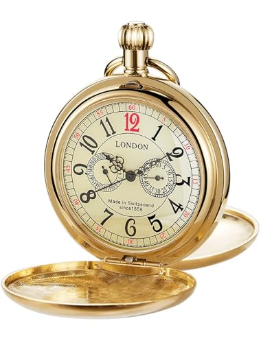 Montre de poche mécanique Alwesam en cuivre vintage avec chiffres romains et chaîne