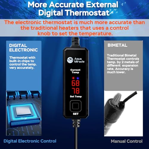 Image of AquaMiracle 15W Small Aquarium Heater Fish Heater, Super Mini Fish Tank Heater Turtle Tank Heater for 1-3 Gal Tanks, with Dual LED Display, Dry-Run /Overheating Protection & Memory Function