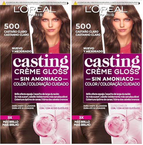 L'Oreal Paris Casting Crème Gloss Coloración Sin Amoniaco, Tinte, Tono 500, Color Castaño Claro, 600 g (Paquete de 2)