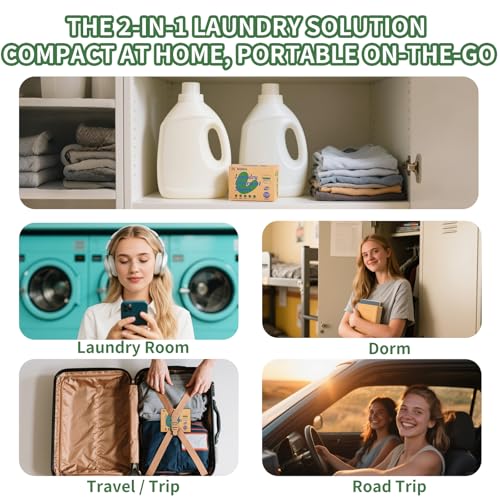 Image of Laundry Detergent Sheets Space-Saving Travel-Deep Cleaning Unscented Eco No Plastic Jug 240 Loads