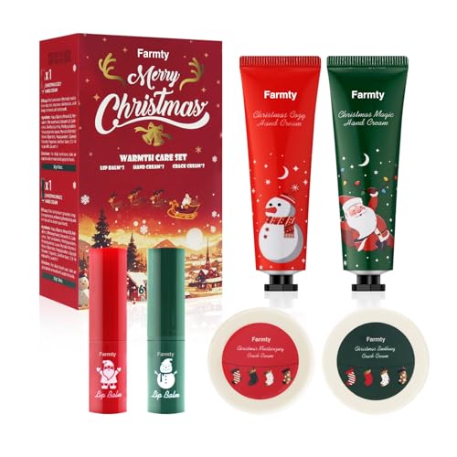 Farmty Set de crema de manos Navidad, Con Bálsamo Labial, Crema de Manos Hidratante, Crema de Pies, adecuados para mujeres (6 Unidades)