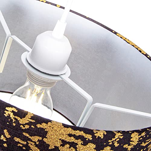 Modern and Unique Black Cotton Fabric Lamp Shade with Gold Shimmer Foil Design for Table or Ceiling Usage | 30cm Diameter | 60w Maximum by Happy Homewares - Image 4